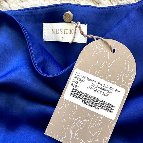 *NWT* Meshki Cobalt Blue Asymmetrical Mini Satin Wrap Skirt Size S - Picture 4 of 8